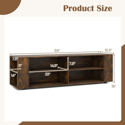 TV Stand Entertainment Centre With Open Storage Shelves - For TVs up to 65" - 18" x 59" x 15.5" - Brown (Model: HW60170CF) image 2