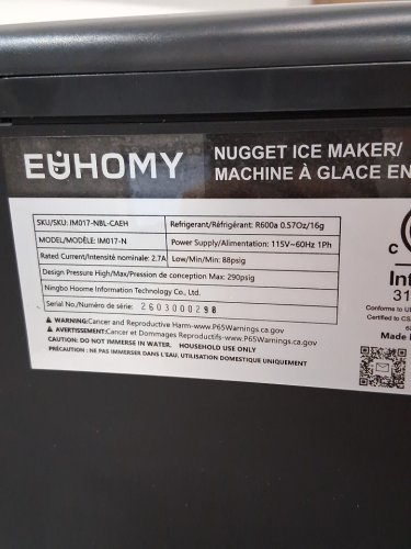 EUHOMY Self-Cleaning Countertop Nugget Ice Maker - 40Lbs/24H - Black (model: IM017-Nbl-caeh) image 7