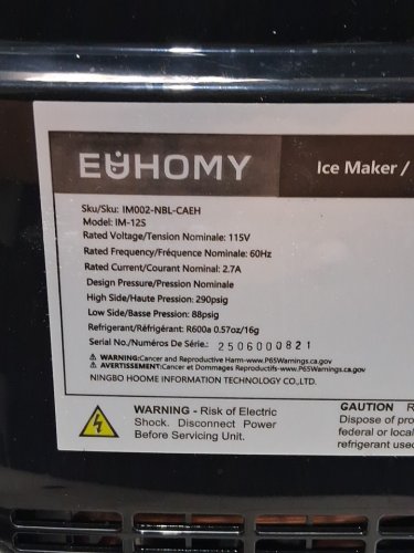 EUHOMY COUNTERTOP NUGGET ICE MAKER - 34LBS/DAY - BLACK (MODEL: IM-12S) image 7