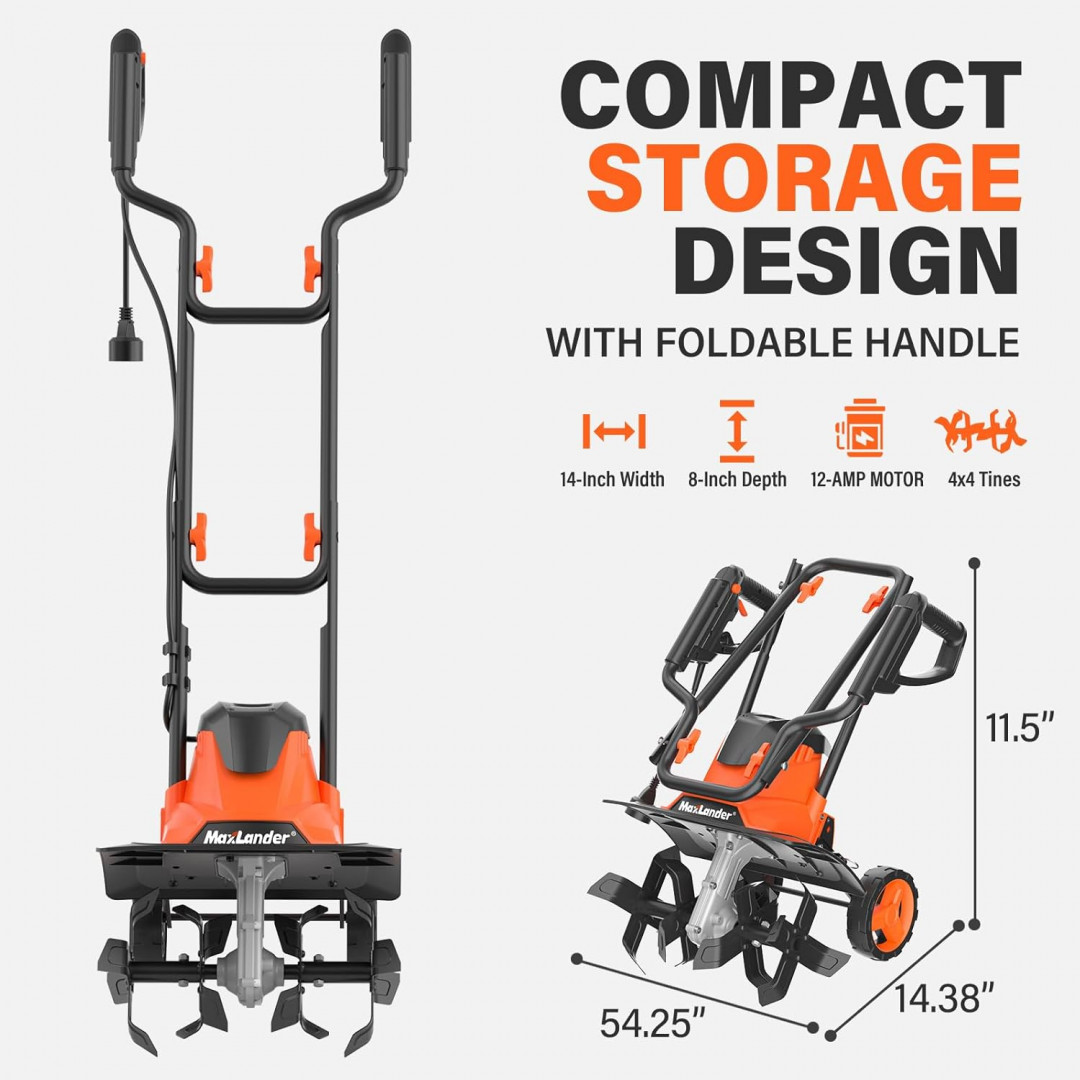 MAXLANDER Electric Tiller Cultivator Corded Tiller - 12Amp - 14" (MODEL: ML-ACTL01) image 3