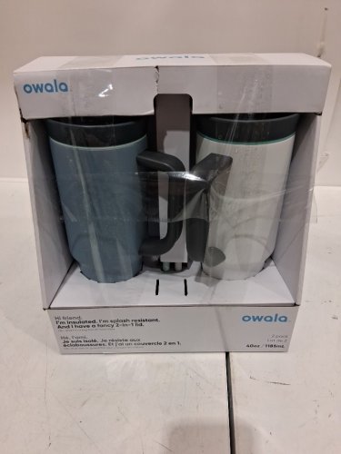 2PK OWALA tumblers with handles and straws  - 1.2l - blue/white/grey (model: 1801561) image 2