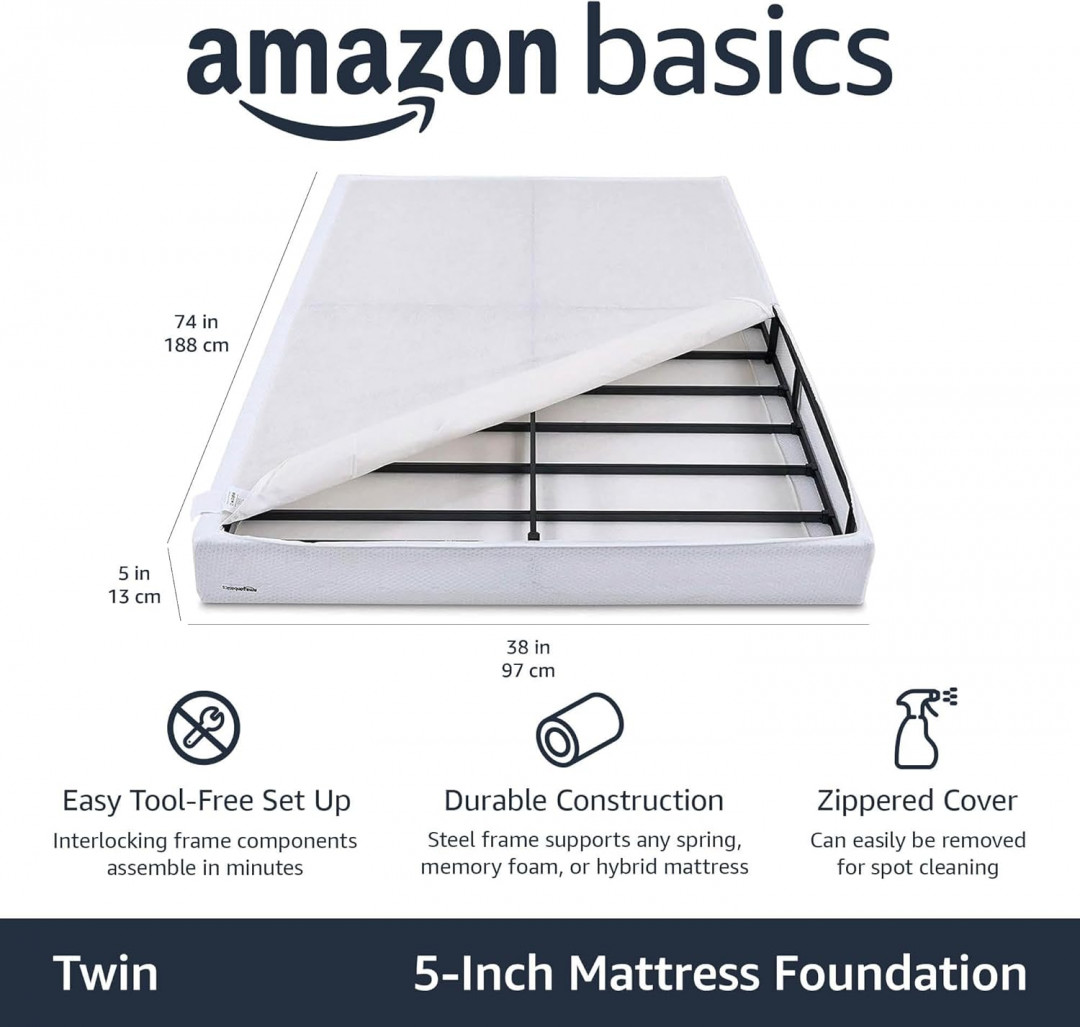 Amazon Basics Smart Box Spring bed base - TWIN - 5" - BLACK/WHITE (model: B07K6H8K68) image 2