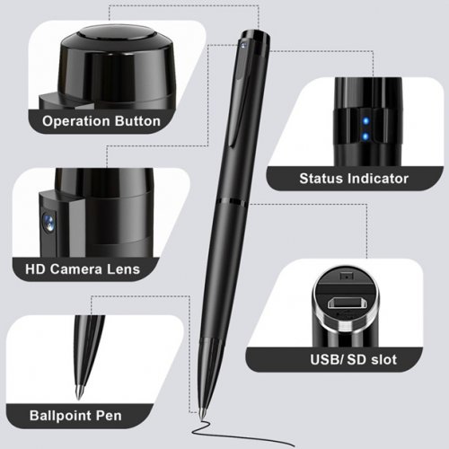 INNOVATIVE HIDDEN CAMERA PEN WITH 1080P Full HD Video, USB AND A CHARGING CABLE - 64GB - BLACK image 2