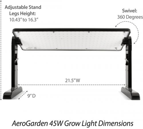 AeroGarden  LED Grow Light Panel Includes Stand and Hanging Kit - 21" x 12" x 10" - 45W - 120V - black image 3