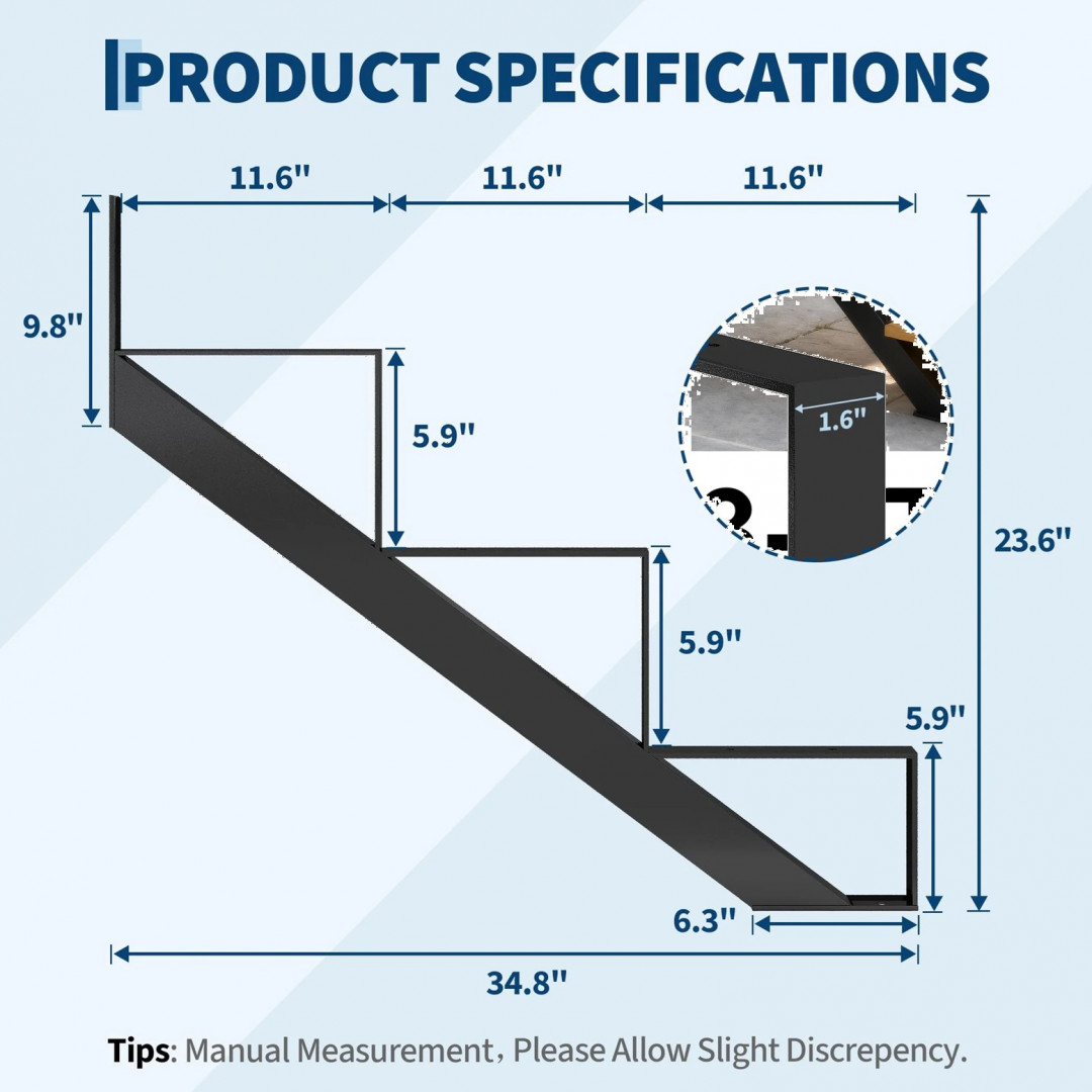 Garvee Steel Stair Step Riser Stringer with Reinforcing Support Legs - 3-STEP - BLACK (MODEL: PHO_3569WB2B) image 2