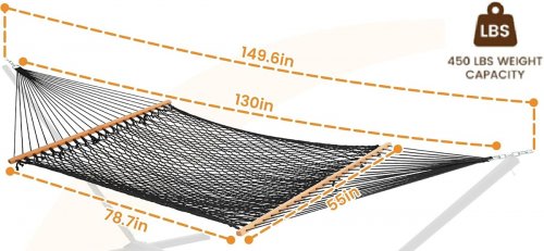 Lazy Daze Hammocks 2 person Handwoven Outdoor Rope Hammock - 450LBS CAP - 11FT - Black (Model: HM-COT-9/B0DLGN8RT1) image 2