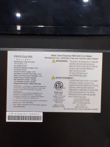 FRIGIDAIRE 3-IN-1 BOTTOM LOAD HOT/COLD WATER COOLER BUILT-IN BULLET ICE MAKER - 50 GAL - BLACK (MODEL: EFWC534-BLACK) image 7