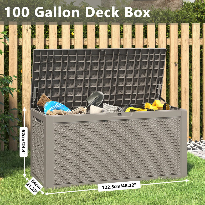 UV-Resistant Waterproof Deck Box - 100GAL - 48" x 21" x 24.4" - Grey image 2