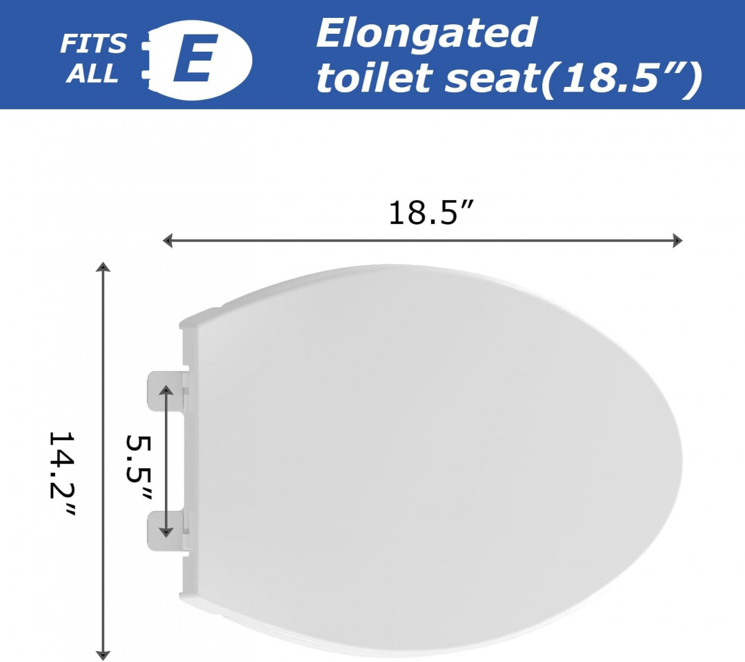 eillbar elongated oval(oblong) toilet seat with soft close - 18.5" - white image 2