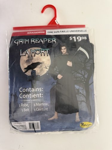 2PC MEN'S PARTYHOLIC GRIM REAPER COSTUME ROBE AND BELT - OSFM - BLACK (STYLE: 11129) image 3