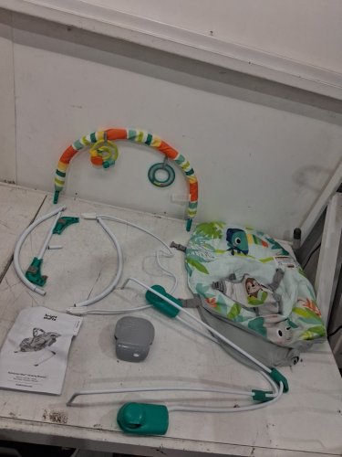 BRIGHT STARTS PORTABLE 3-POINT HARNESS VIBRATING BOUNCER WITH TOY-BAR - RAINFOREST VIBES (MODEL: 12227) image 3