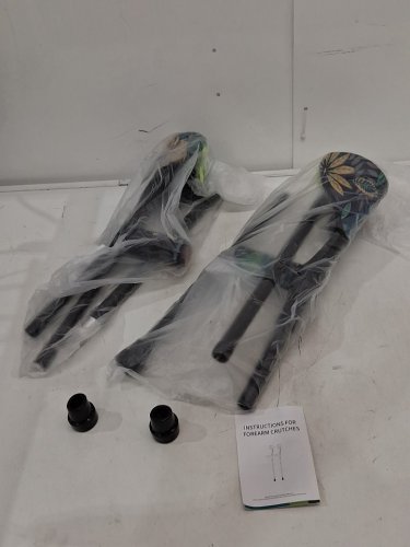Adults Adjustable Forearm Crutches with Elbow and Grip Cushions - 39.5"-48.5", 300lb cap - Blue / Leaf Pattern image 3