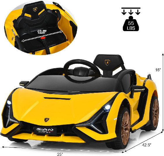 INFANS 12V Licensed Lamborghini Ride On Car with Parent Remote Control - 55lbs max - Yellow (Model: TQ10069US-YW) image 4
