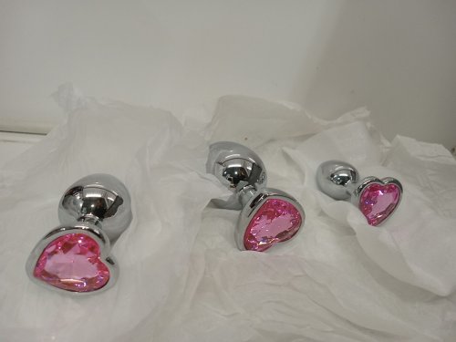 4pc Crystal Heart Stainless Steel Butt Plug Set with Carrying Bags and Bullet Vibrator image 5