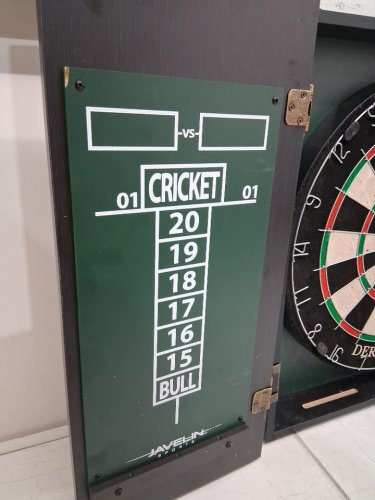 EastPoint javelin Sports Derbyshire Bristle Darts Dartboard and Cabinet Set With Accessories - 23.3" x 20.5" to 39.75" - brown wood (Model: 1-1-76056-TDS) image 4