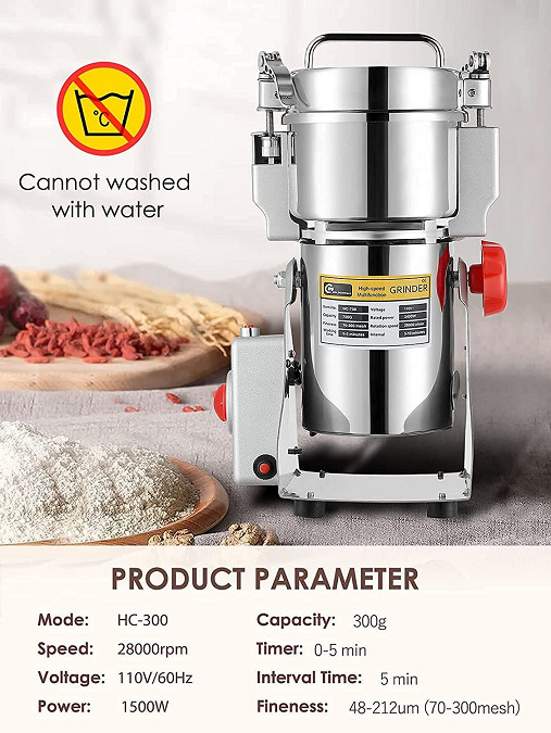 CGOLDENWALL SWING TYPE HIGH SPEED ELECTRIC GRAIN GRINDER MILL 300G - STAINLESS STEEL - (MODEL: HC-300) image 2