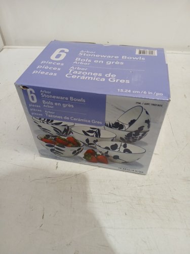 6PK ARBOR STONEWARE BOWLS - 6" - WHITE/BLUE (MODEL: 1901823) image 3