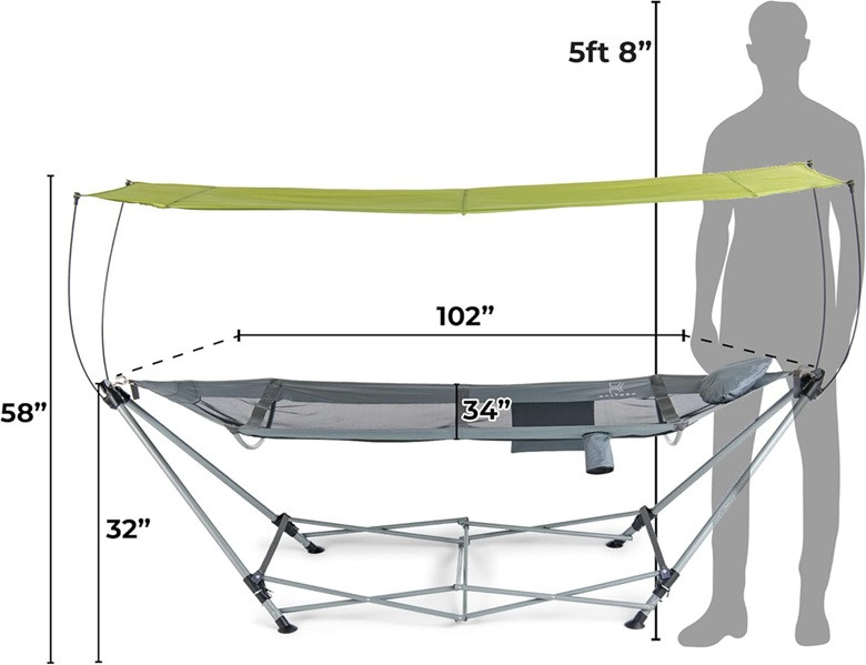 2-person Lucania Portable & Foldable Freestanding Hammock with Stand & Travel Bag - 290LBS MAX - green/grey image 2