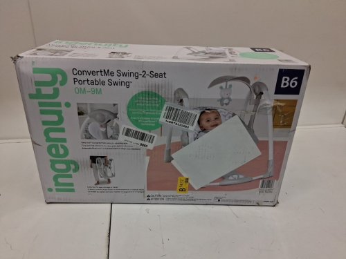 Ingenuity 2-in-1 convertme compact portable baby swing & seat with vibrations & nature sounds - battery powered - 20lbs max - raylan theme/grey (model: ‎12189) image 2