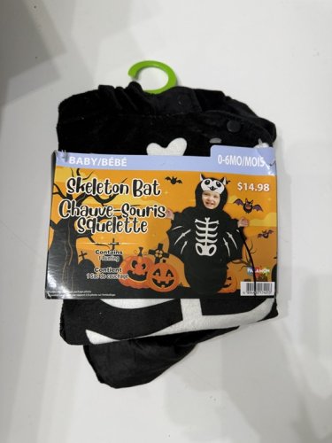 BABY PALAMON SKELETON BAT ONESIE - 0-6 MONTHS - BLACK/WHITE image 2