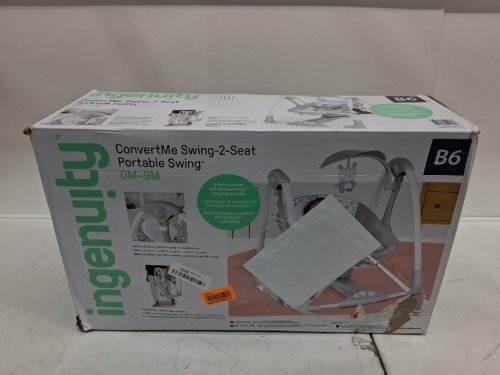 Ingenuity 2-in-1 convertme compact portable baby swing & seat with vibrations & nature sounds - battery powered - 20lbs max - raylan theme/grey (model: ‎12189) image 2