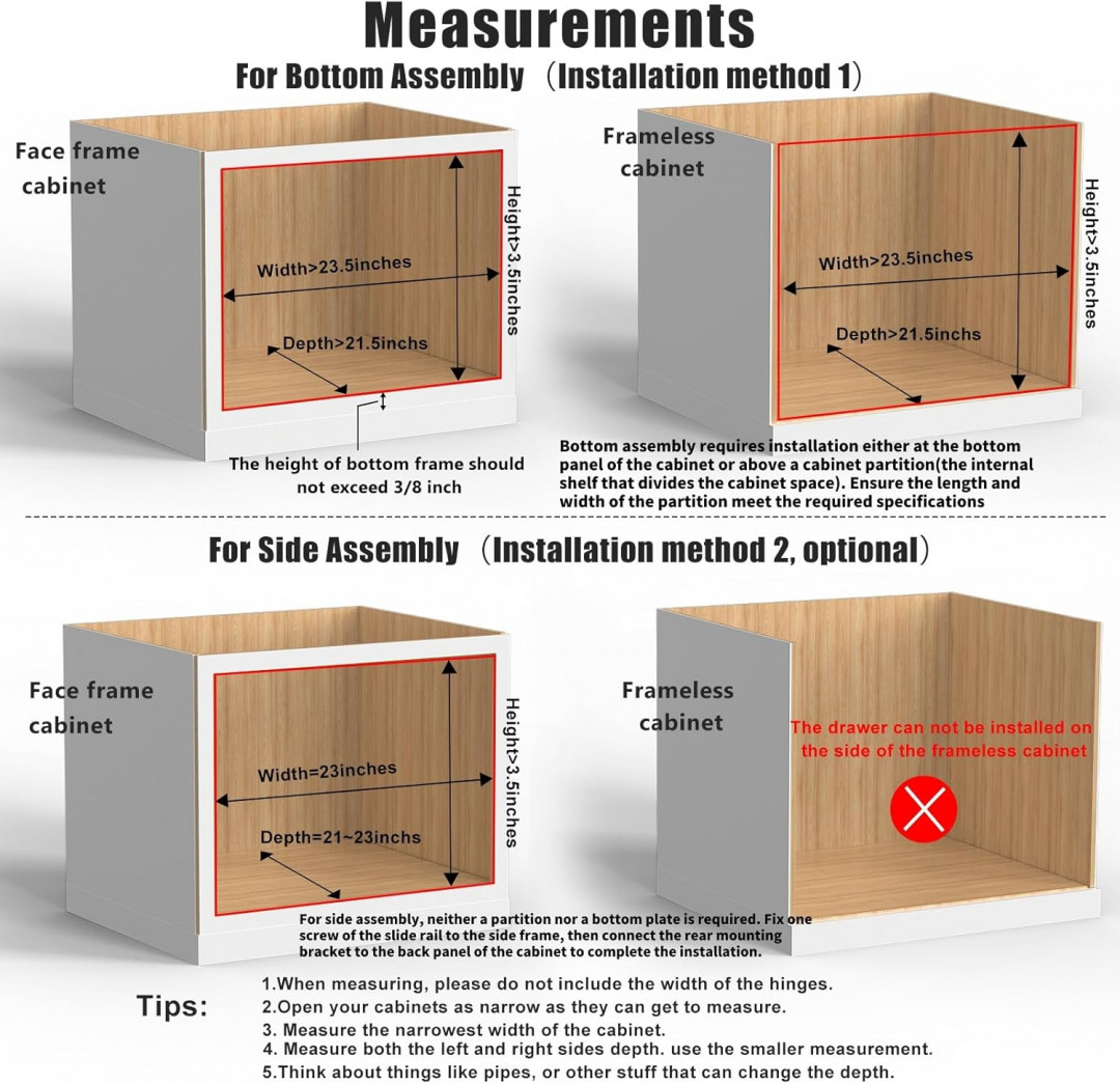 Mulush Pull Out heavy duty soft close slide out Cabinet Drawer bottom assembly kit - 23" x 21" x 3" - natural Wood Finish (Model: MU-BS-23-CA) image 2