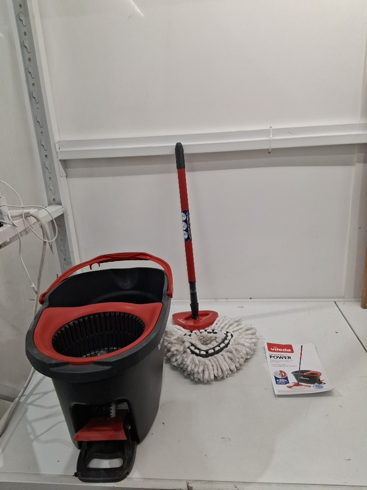 Vileda EasyWring Spin Mop Bucket Floor Cleaning System with Power Mop Head and extendable handle - red/grey (model: 172880/ 10683010609981) image 2