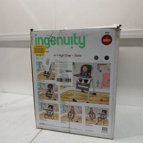 ingenuity SmartClean 6-in-1 Full Course High Chair with 5 point harness & 2 dishwasher safe trays - 50lb Capacity - Slate Grey/White (model: 16690/6581) image 3