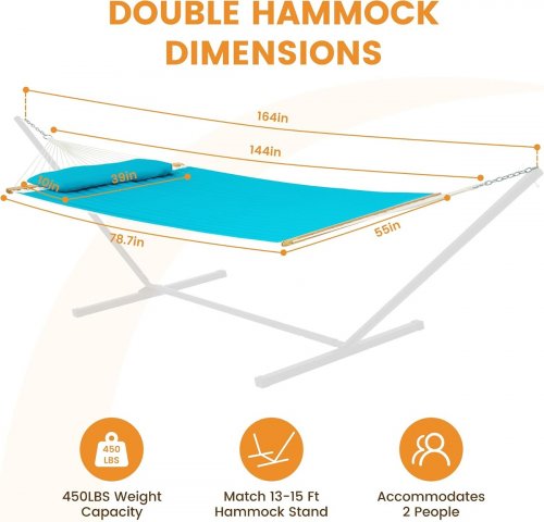 Lazy Daze Hammocks Double Quilted Outdoor Hammock - 12FT - Green/blue stripes (Model: HMQFH009) image 2