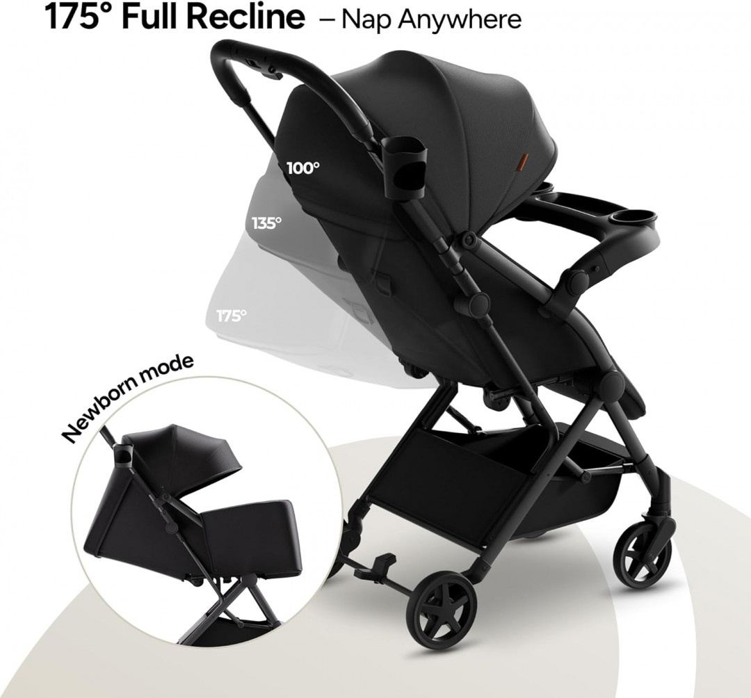 Mompush Lithe V2 Lightweight Stroller with Cup Holder and Rain cover - BLACK (model: T3500M) image 2