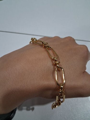 stainless steel ribbon/bead paperclip bracelet - 7" - 8"/6.5mm - gold image 4