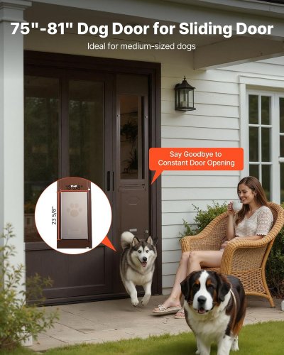 XL Dog Door for Sliding Glass Doors - adjustable height from 76" to 81", 14" x 24" flap - Brown - (model: cwm03-xl-b) image 2