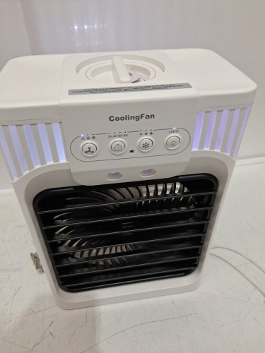 TIOKVIOP 4-in-1 personal portable evaporative air cooling fan with remote, 3 wind speed, 3 cool mist, 2-8 hour timer, and led light - WHITE (model: ab-1) image 4