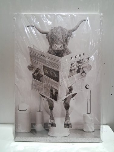 Funny Highland Cow Wall Art Bathroom Canvas - 35.5" x 23.5" - Black and White image 2