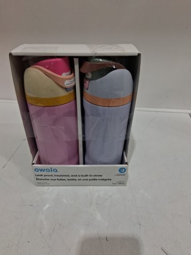 2pk Owala FreeSip Stainless Steel Water Bottles with straws - 16oz - blue/green (model: 2856617) image 2