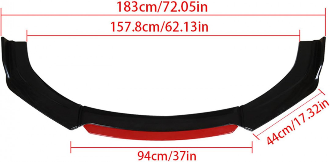 4PC Universal Front Bumper Lip Spoiler Splitter Body Kit- red/black image 2