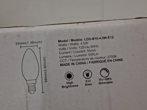 12pk LVWIT LED Chandelier Decorative Candle Light Bulbs - Dimmable, 60W Equivalent, 500Lm, E12 Candelabra Base, 2700K - Warm White (model: lds-b10-4.5w-e12) image 4