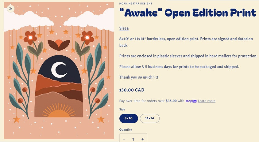 Morningstar Designs "Awake" Borderless Open Edition Print - 8" x 10" image 2