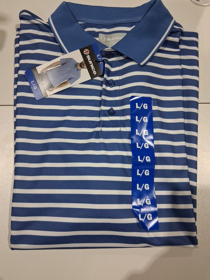 MEN'S SUNICE PERFORMANCE POLO STRIPED SHIRT - LARGE - BLUE/WHITE - (STYLE: 1991252) image 2