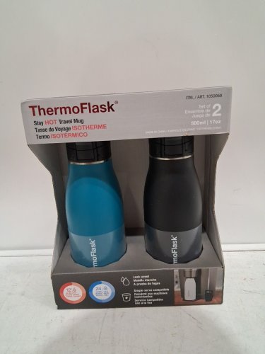 2PK Thermoflask travel mug with flip lock lid - 17oz - Blue/Black - (Model: 1050068) image 2