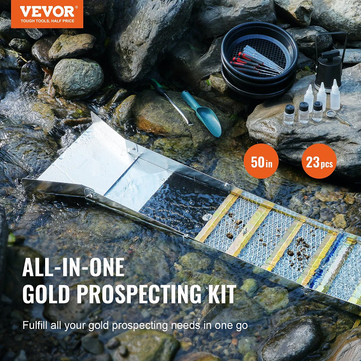 Gold Panning Kit With Sluice Box, 50" Aluminum Gold Mining & Prospecting Kit with Gold Pan, Classifier Screen, Separating Magnet, Drawstring Backpack and Accessories - (Model: SL-50T) image 2