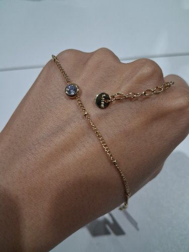 stainless steel round cubic zirconia beaded chain anklet - 8" - 10" - gold image 4