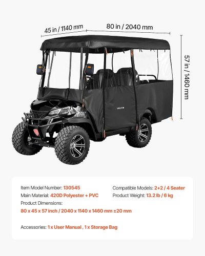 WATERPROOF GOLF CART COVER - FITS MOST CARTS - BLACK (MODEL: 130545) image 2