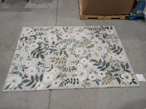 WASH LUXE MACHINE WASHABLE AREA RUG WITH FLORAL PATTERN - 5FT X 7FT - BEIGE/BLUE (MODEL: TNC-33236) image 3