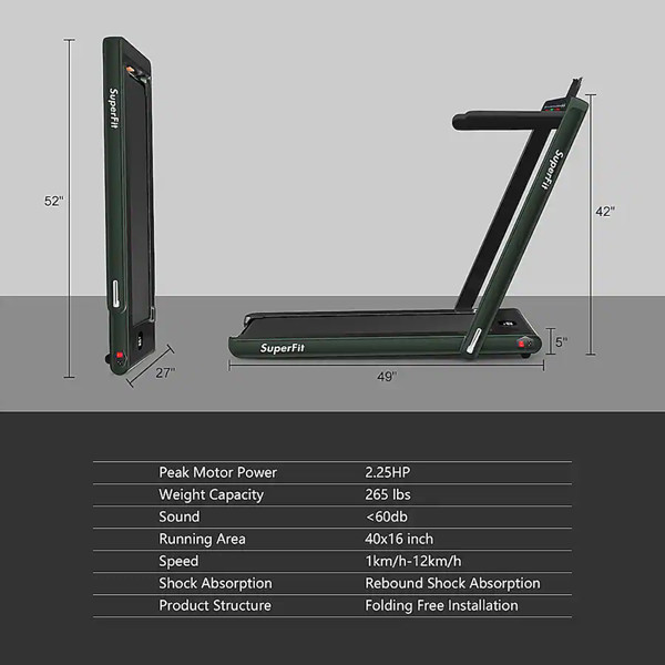 Costway SuperFit 2-In-1 Folding Treadmill With Remote Control - Upto 7.5MPH - 2.25HP - 265 LBS - black (Model: SP37522BK) image 3