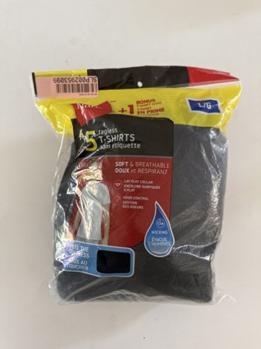 4PK + 1 BONUS MEN'S HANES SOFT AND BREATHABLE TAGLESS T-SHIRT - LARGE - BLACK image 2