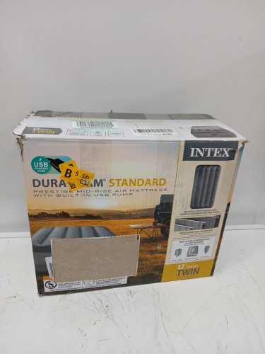 intex dura-beam standard prestige air mattress with built-in usb electric pump - Twin - 39" x 65" x 12" - grey (model: 64112e) image 2