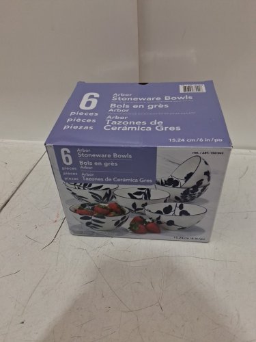 6pk arbor stoneware bowls - 6" - white/blue (model: 1901823) image 2
