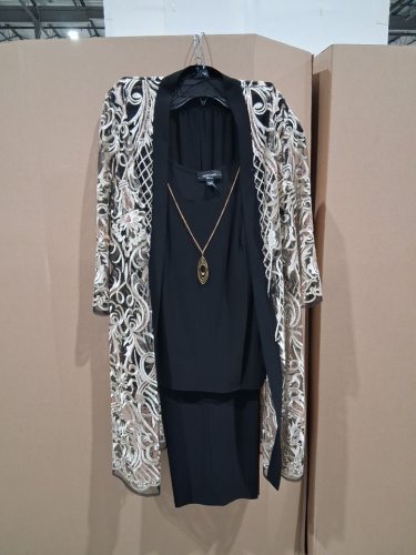 3PC R&M Richards Sequin Mother of the Bride Jacket Pant Suit set - Size 16W - Black/Gold (style:2779W) image 2