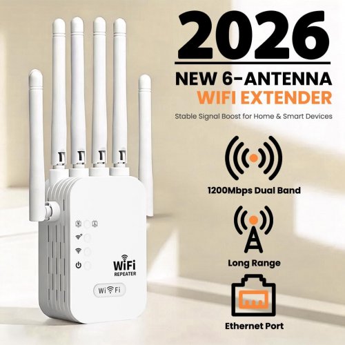 6-Antenna Wireless repeater with Eurpean adapter for travel - 1200Mbps - white (model: EX003) image 2